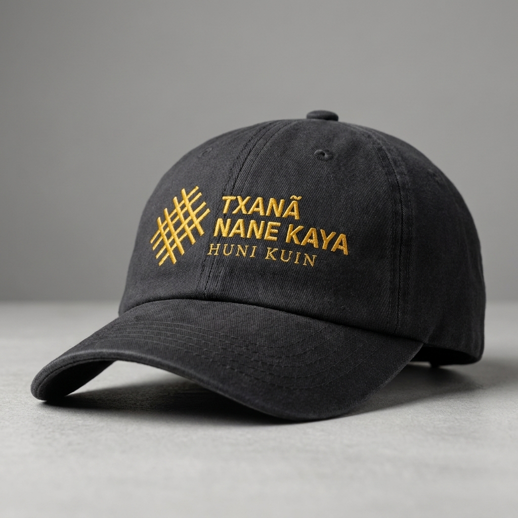 Boné preto com logo bordado em dourado
